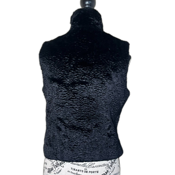 Tulle Faux Fur Black Vest Zip Up Women's Med Chic Mod Whimsigoth Cottage Glam - Picture 2 of 8